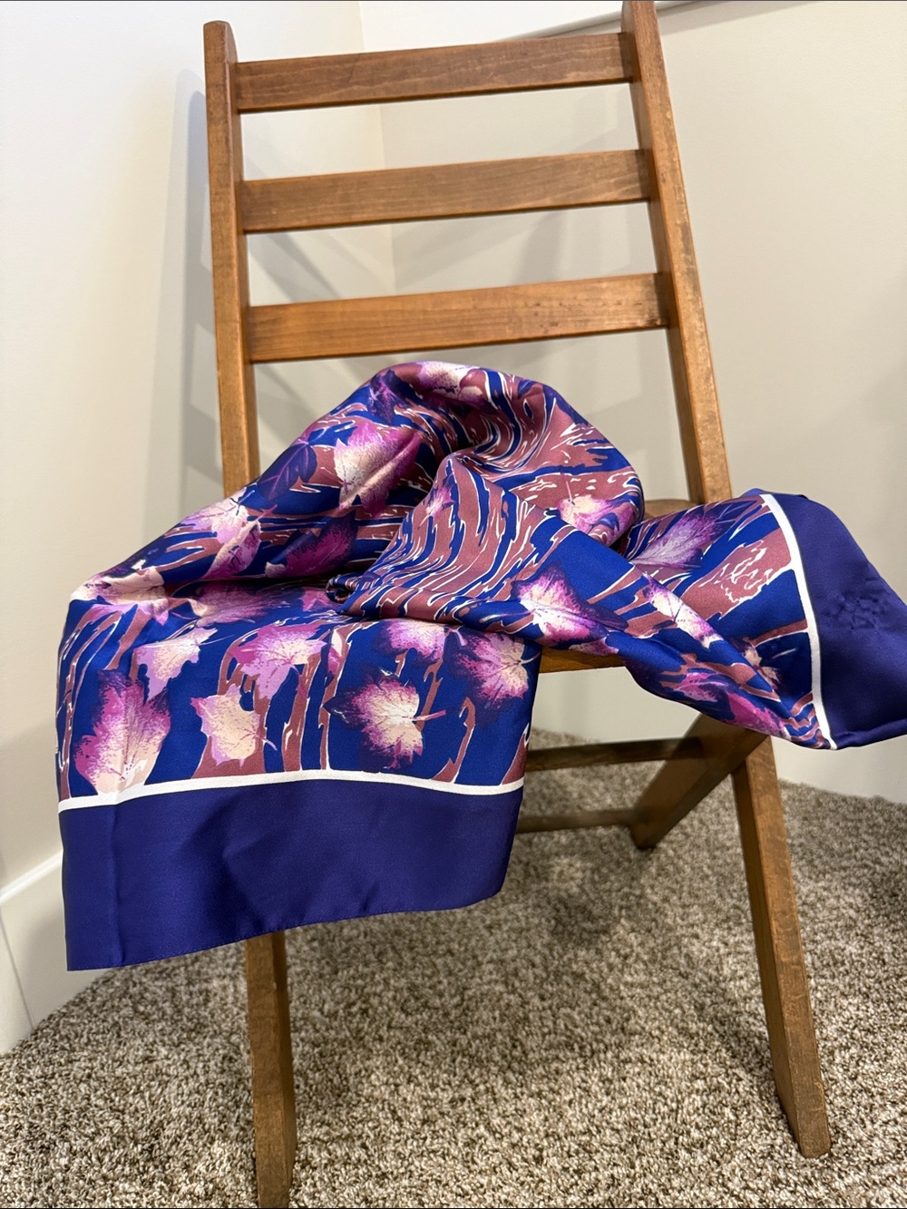 Vintage BOMA Made in Italy Scarf Blue Purple Floral 30” Square